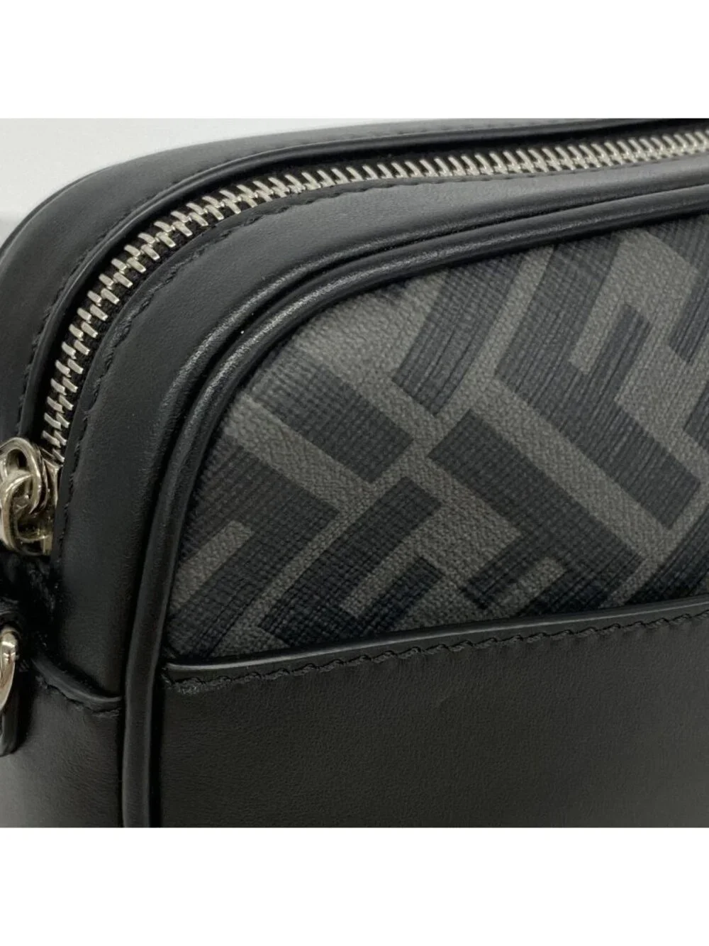 Fendi Shoulder Bag Zucca Leather Black Silver